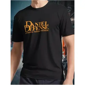 Daniel Defense Guns Firearms Logo Unisex Cotton T-Shirt - Black with Yellow Print, Short Sleeve, Round Neck, Casual Style, Sizes S to 3XL, Machine Washable, All-Season Wear
