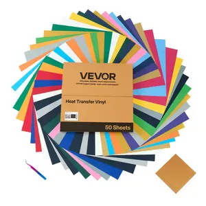 【Summervibes】VEVOR Heat Transfer Vinyl, 50 Pack, 12 x 12 in, Assorted Colors HTV Iron on Vinyl Bundle, Easy to Cut and Weed, with Accessories, Compatible with Cutting Machines, for Various Materials, T-shirts