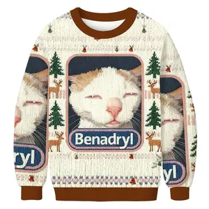Benadryl Cat Meme Christmas Ugly Sweater Design – Funny Holiday Crewneck Sweatshirt, Soft Warm Fabric, Perfect for Christmas Party, Cat Lovers & Gag Gifts