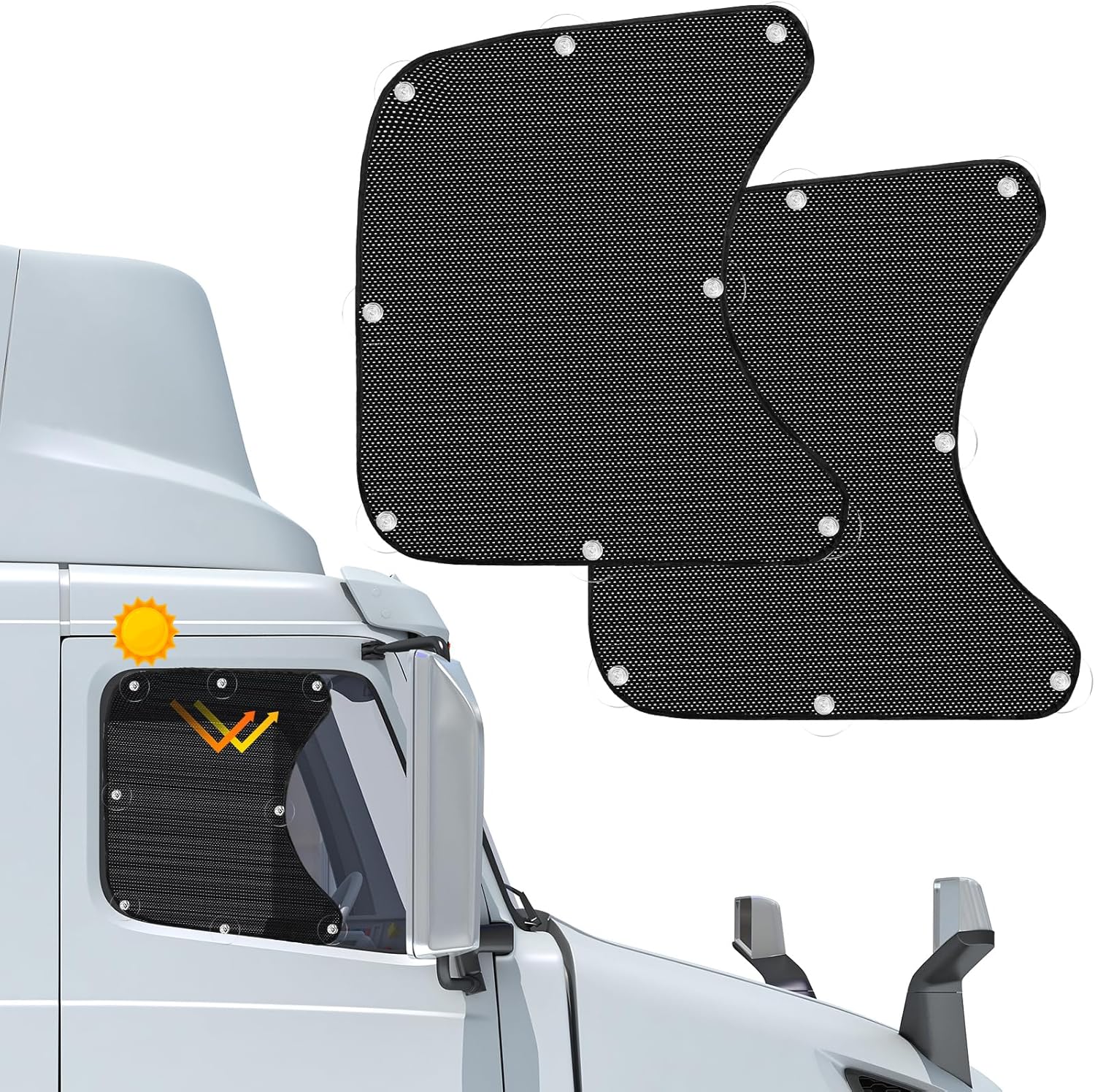 2Pcs Semi Trucks Window Shades, Side Window Sunshade for Truck with Suction Cups, 20"x23" for Volvo VNL, International Trucks, Freightliner Semi-Trailer Sunshade Accessories