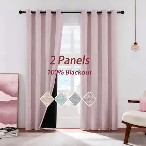 2pcs Membrane Light Blocking Linen Curtains, Insulated Ring Top, Wireless Design, /natural Color, Living Room & Bedroom, Window Curtain, Thermal Insulated Curtain