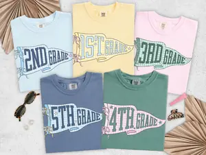 [Collection for Comfort Colors] 1st 2nd 3rd 4th 5th Grade Teacher Shirt, Back To School Teacher Tee, Elementary Teacher Team Shirt, Grade Level Pennant T-Shirt, Cute Teacher Outfit, Teacher Squad Tee, First Day Of School Shirt, Comfort Colors Tee