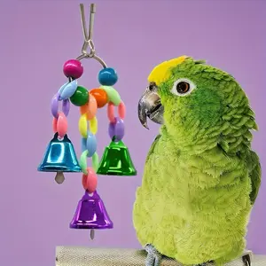 1 piece parrot colorful bead bell string toy, bird interactive chewing toy chain, parrot chewing boredom-relief educational toy