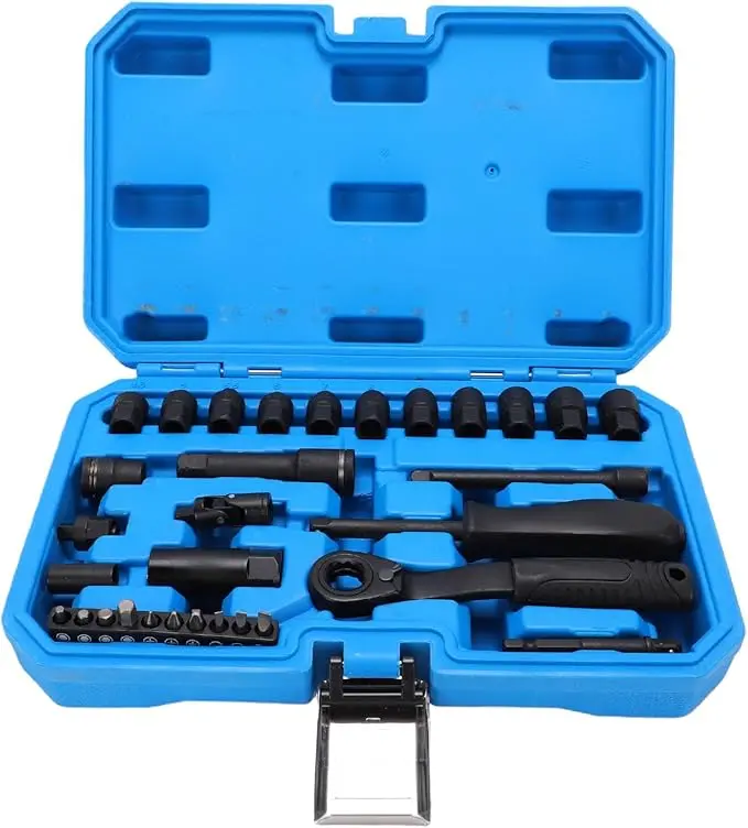31 Pieces Pass Through Socket Set, 1/4" Drive 72 Tooth Wrench Set with 2 in 1 Ratchet Mode, Connecting Rod, Bits Adapter for Star, Square, Hex, Spline, Round Fasteners – Ideal for DIY Projects