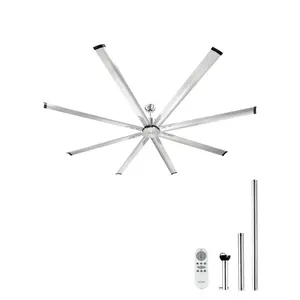 VEVOR 96 In Ceiling Fan without Light, 6-Speed Remote Control, Aluminum 8-Blade, Reversible DC Motor, Modern Low Profile Flush Mount Fan for Bedroom, Living Room, Patio, Indoor/Outdoor, Brushed Nicke