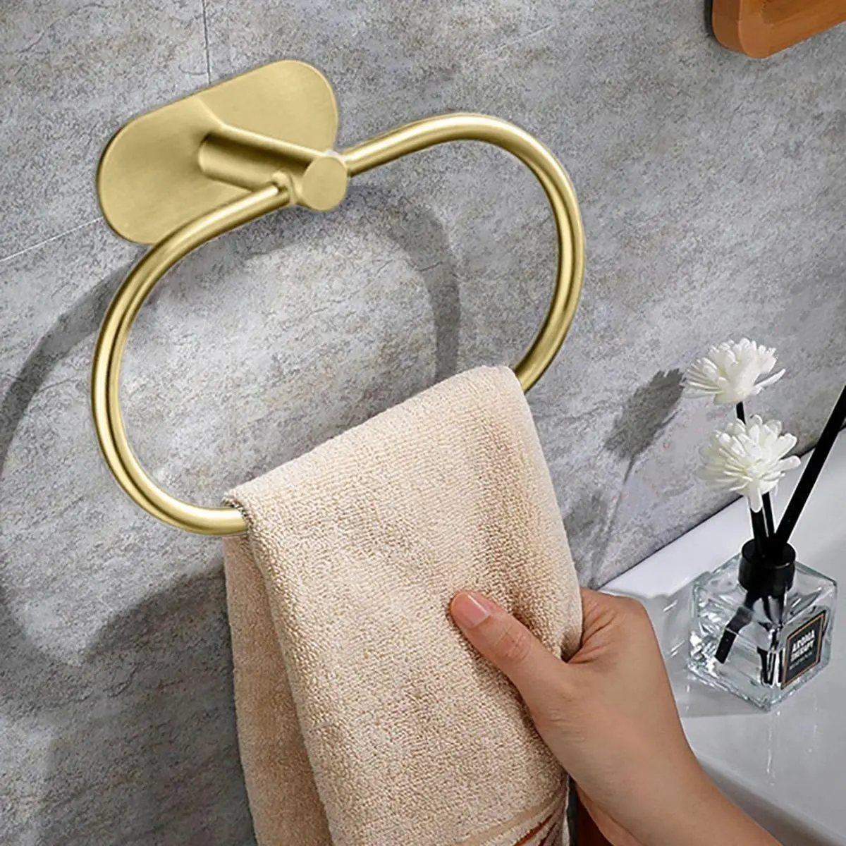 Bathroom Towel Ring Holder, 1 Count Self Adhesive Stainless Steel Bathroom Towel Holder, Bathroom Gadgets for Home Use, Bathroom Organization, Bathroom Essentials Accessories, Towel Hook, Bathroom Organizing Accessories