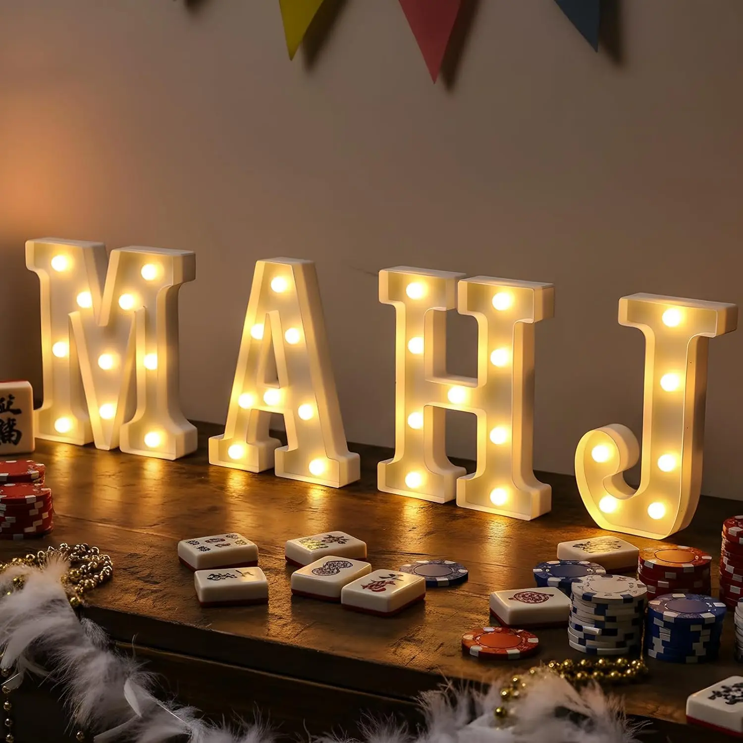 Ceenna 4 Pcs Plastic Mahjong LED Marquee Letters Decorative Lights (M,A,H,J) - Battery-Powered, Light-Up, LED Lighting Solutions for Mah-Jong Lover Room Setup, Festive & Outdoor Game Decor Gifts