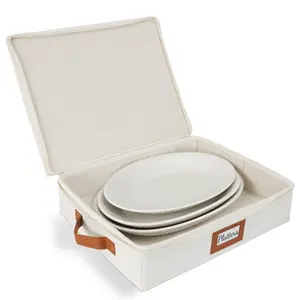 HOMELUX THEORY Platter Storage Ivory Hard Shell China Containers with 5 Felt Pads Kitchen Bins Lids Heavy Duty Moving Box for Packing Dishes Dinner Plate Dinnerware