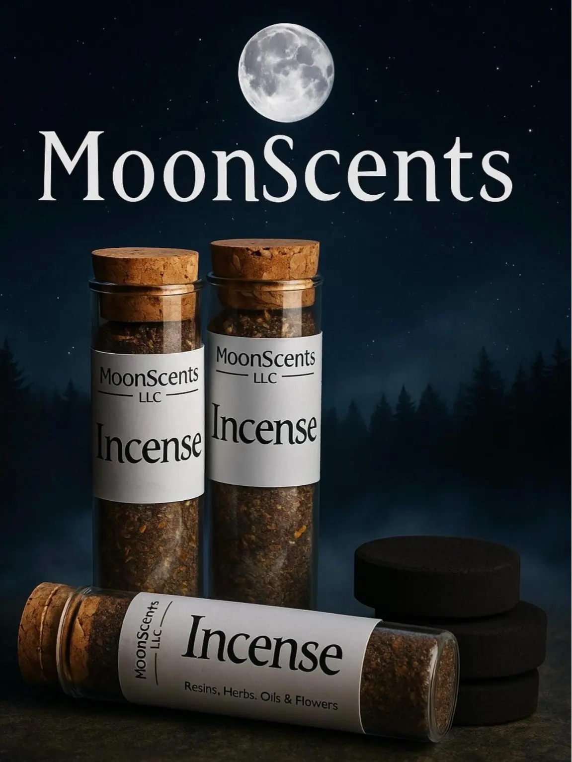 MoonScents Incense: Copal, Dragon's Blood, Frankincense & Myrrh - 25ml Corked Glass Vial with Quick Lighting Charcoal for Spellwork & Rituals