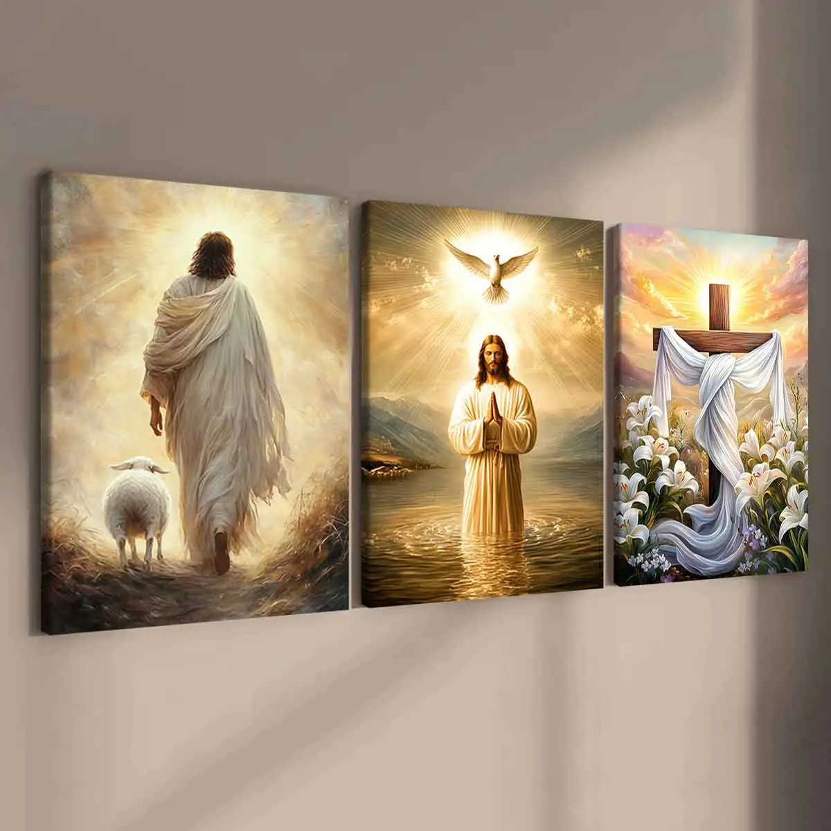 3-Piece Wood Frame Canvas Prints, Religious Theme Posters, Iconic Artwork, Decorative Artwork, Perfect Living Room Decor, Aesthetic Wall Decor, Modern Wall Art, Modern Art Design, Waterproof