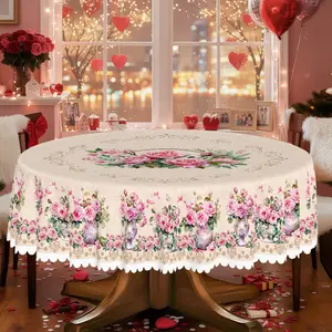1pc Elegant Rose Tablecloth Compatible for Valentine's Day & Mother's Day - Elegant Edge-Embossed Machine-Made Table Cover, - Fabric Suitable for Indoor/Outdoor Dining Tables, Kitchens, Picnics, Gardens - Spring Summer