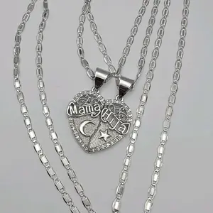 MAMA HIJA necklace beautiful style stainless steel color 2 chains with half of heart clear stone's PLATED