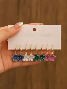 4 Pairs Multicolor Oil Painting Small Flower Earrings, Elegant Floral Jewelry, Perfect for Daily Wear, Unique Gift Idea