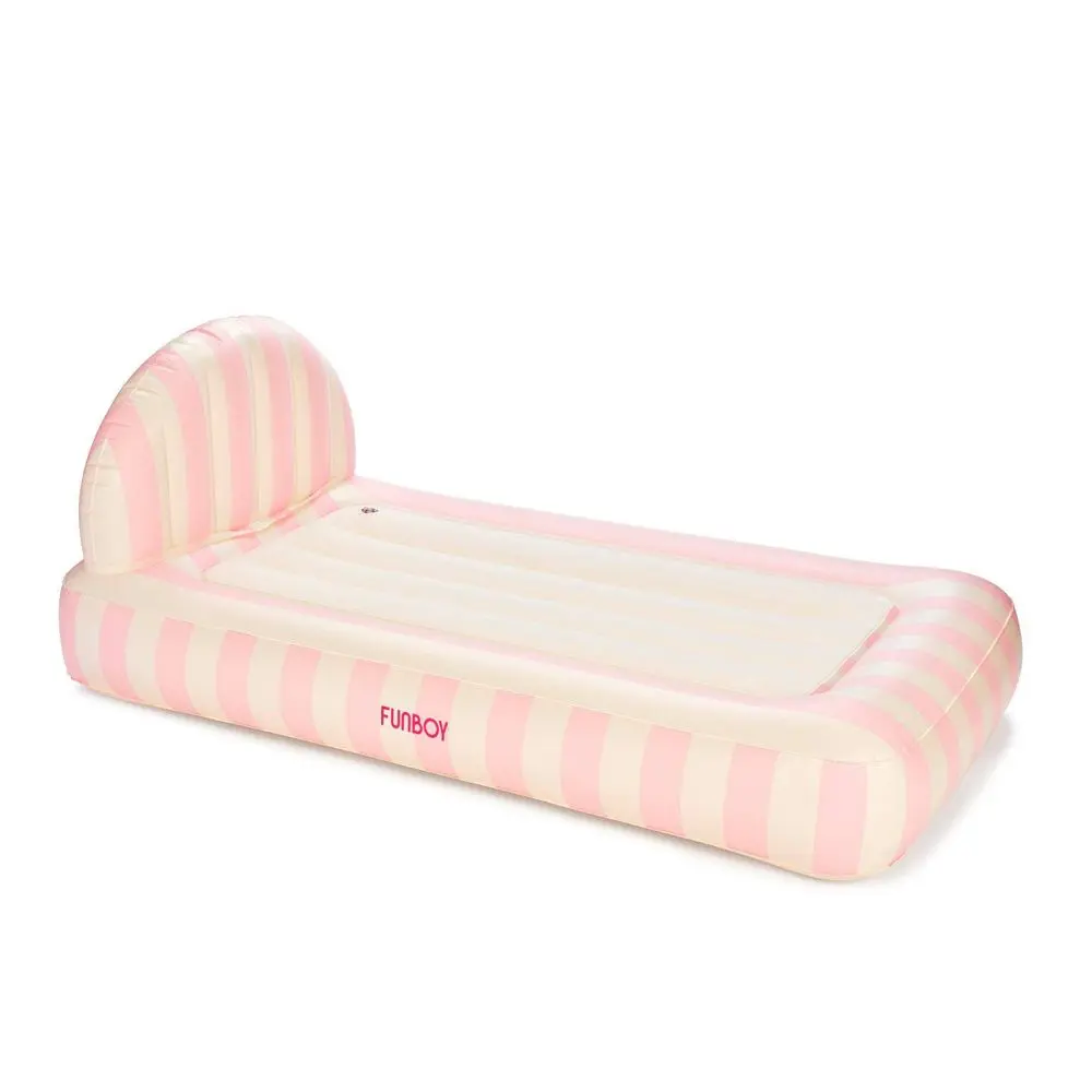 FUNBOY Blush Pink Stripe 15"H Kids' Inflatable Airbed, Portable Sleeping Bed with Electric Pump - PVC Inflatable Blow Up Twin Mattress for Sleepovers (Bedding & Linens), Pvc Inflatable Bed