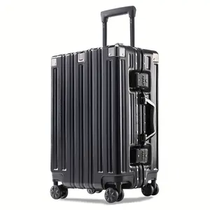 2024 Lightweight Travel Suitcase - Durable Striped Aluminum Frame, Convenient Carry On, Ultra-Lightweight, Smooth-Rolling Trolley Case, Universal Wheel, Secure Password Lock - Ideal Travel Case for Business Trips, Vacations, and Adventures