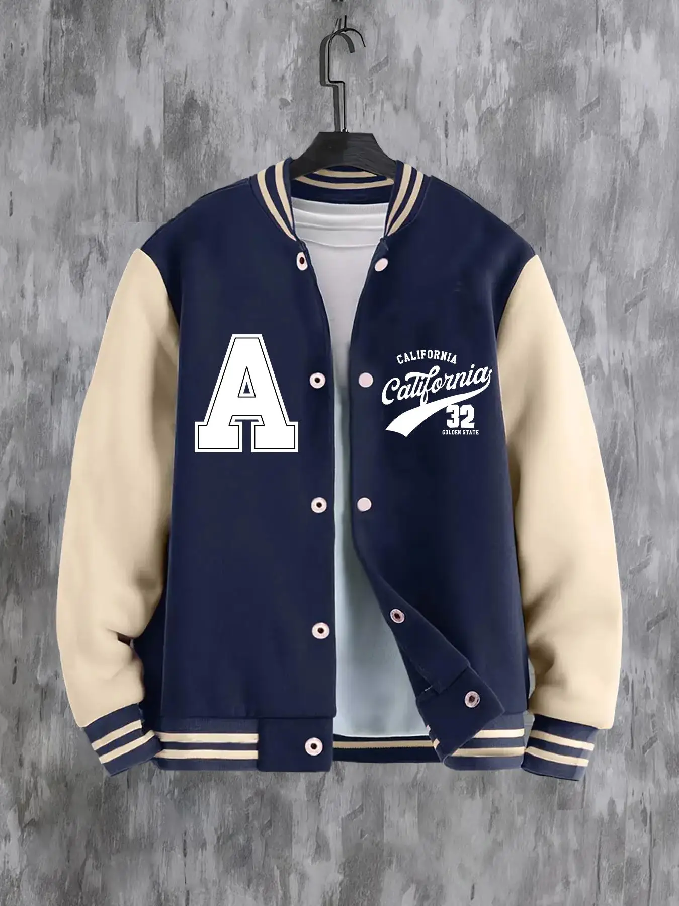 Boy's Colorblock Letter Print Baseball Jacket, Casual Long Sleeve Button Front Varsity Jacket for Fall & Winter, Kids Outerwear for Daily Wear