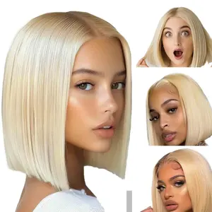 613 Blonde Bob Wig Human Hair 4x4 Lace Closure Pre Plucked With Baby Hair 10inch & 16inch Short Straight Wig for Women 200 Density Natural Look short bob style