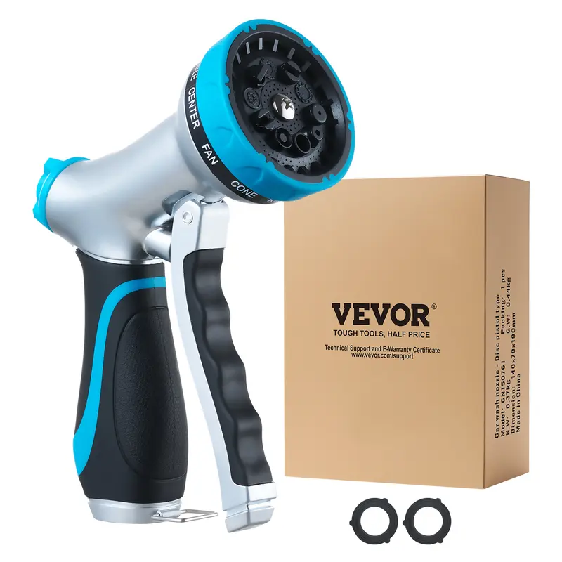 VEVOR Hose Nozzle,  , 10 Adjustable Spray Patterns, Metal Water Hose Nozzle with Comfortable Ergonomic Grip, Garden Hose Nozzle Sprayer with Flow Control for Watering Plants & Lawns, Washing Cars & Pets