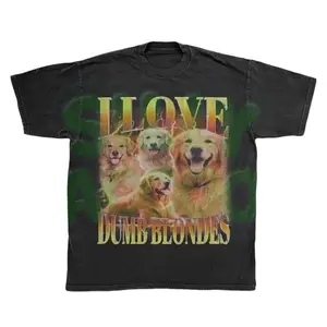 Golden Retriever Sarcastic Tshirt | I Love Dumb Blondes | Funny Dog Shirt | Vintage Pet Graphic Tee | Pet Lover Gift | Dog Dad Mom Gag Gift Cotton