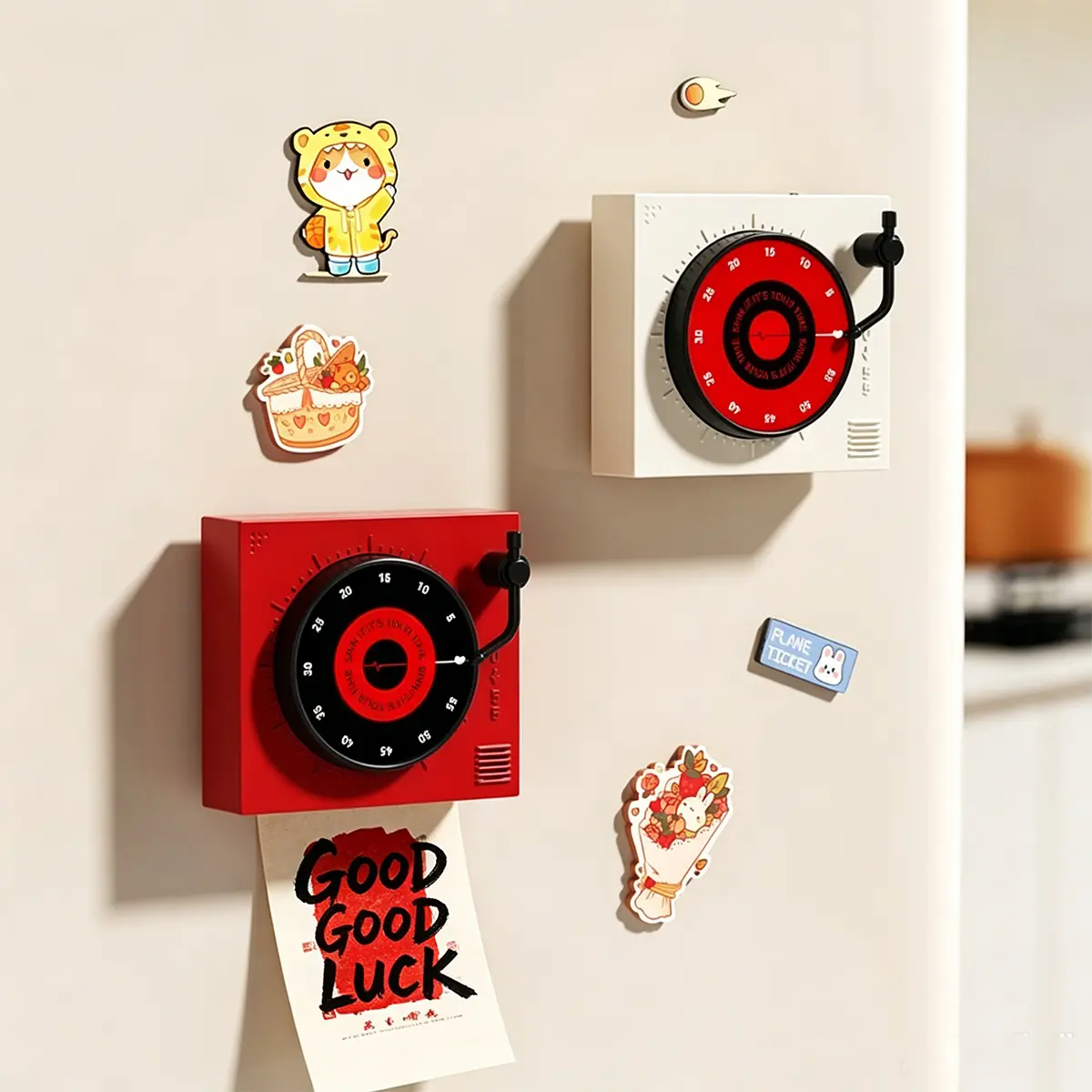 Retro Vinyl Record-Inspired Magnetic Kitchen Timer, Mechanical Countdown Function, No Battery Operation, Multi-Use Refrigerator Magnets for Cooking, Studying, Cute Aesthetic
