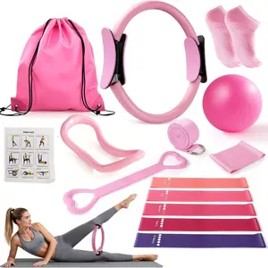 Home Pilates Essentials Kit for Women,Pilates Equipment Set with 9 Inch Yoga Ball,Figure 8 Resistance Band,Pilates Bands & Accessories,Pilates Ring and Ball Set for Beginners Home Workouts,Yoga Fitness Equipment