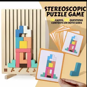 Wooden Colored 3D Russian Block Puzzle Jigsaw Puzzle Toy Montessori Educational Gift for Boys and Girls Board Game Educational Toys for Toddlers Brain Teasers for Toddlers 3-6 Years