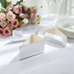 10-Pack Cardstock Triangle Cake Slice Boxes Silver with Scalloped Top 4"x2.5"