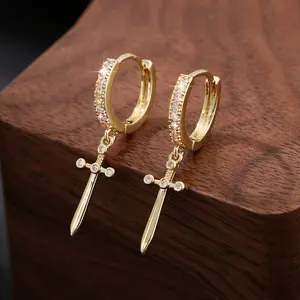 Dagger Hoop Cuff Earrings Cubic Zirconia Hypoallergenic Cartilage Earrings Huggie Ear Piercing Sword Small Dangle Drop for Women Bff Stylish Jewelry Adjustable Auto Screen Clicker Smart Phone shippin shopping spree