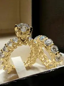 2 Pcs/set Classical Cubic Zirconia Ring Fashion Engagement Rings For Women For Wedding Engagement Anniversary Party Jewelry Valentine's Day Gift