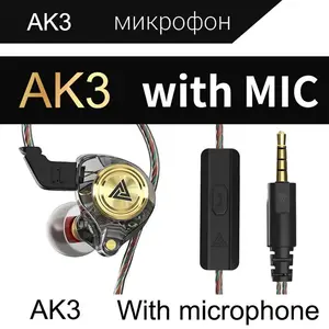 QKZ AK3 Portable Wired In-Ear Earphone, Wired Headphones With Mic, HiFi Subwoofer Noise Cancelling Wired Earphones for Game Sports, 3D Stereo Sound Headphones For Gym & Sports & Game, Headphones 8D Audio, Electronic Audio Earbud in-ear monitor HiFi He gym