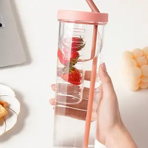 Fruit Infused Water cup, water Bottle with Straw, Leakproof & Shatterproof, Reusable for Indoor & Outdoor Use.