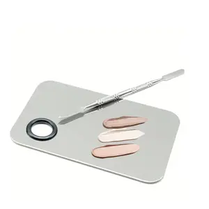 Stainless Steel Cosmetic Makeup Mixing Palette Makeup Artist Tool Foundation Palette With Spatula For Mixing Foundation Eye Shadow Mixing Cream