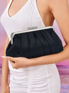 LAKSMI Elegant Solid Color Pleated Clutch Evening Bag for Women, Ruched Design with Rhinestone Accents, Formal Handbag Purse for Parties and Weddings Luxury purses crossbody bags