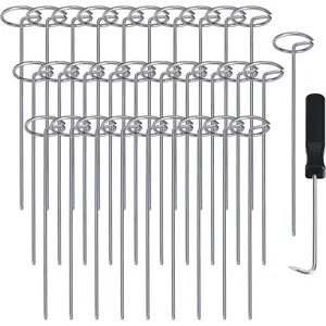 120 count Garden Landscape Staples - 12 Gauge Circle Top Landscape Pins - 6 Inch Galvanized Landscape Pins Garden Stakes with 1 count  Lifter for Securing Yard Garden Lawn Fabric Weed Barrier