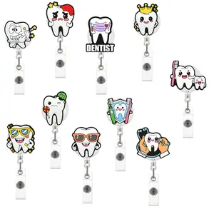 5pcs/10pcs Retractable Badge Reels, Tooth Theme Design, Durable PVC Structure, Smooth ID Rotation, Easy-To-Use Clips, Ideal Office Gift, Nurse Badge Reel