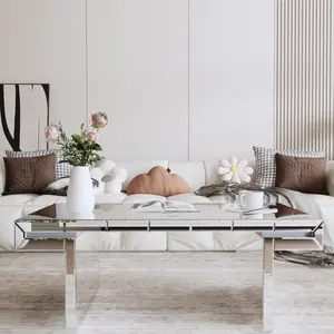 [SOIYELIFE] 47 Inches Luxury Rectangular Mirror Coffee Table with Fluted Tempered Glass, Modern Sofa Side Table, Easy 2-Step Assembly, Light Luxury Style, Reinforced Packaging   Unique furniture