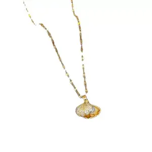 Gold Seashell Pendant Necklace Dainty CZ Shell Charm Necklace Beach Jewelry for Women Gift