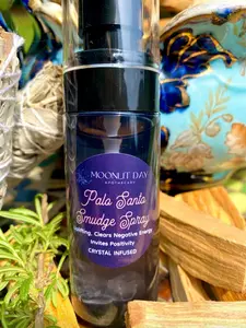 Moonlit Day Apothecary Palo Santo Smudge Incense - Smoke-Free Spiritual Space Clearing Mist with Crystal Infusion - Woody Aroma for Rituals & Meditations