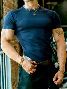 New Men's Fitness Top, Sporty T-Shirt, Tight Fit, High Elasticity, Training Gear, Short Sleeve, Cycling Wear, Men's Workout Clothes