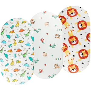 Bassinet Sheets Set 3 Pack for Baby Boy, Stretchy Soft Jersey Knitted Fitted Sheet Universal for Oval Rectangle and Hourglass Bassinet Mattress, Dinosaur, Tiger and Lion Printing
