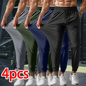 Men's four-piece jogger pants, stretchy and breathable, available in various colors, perfect for gym workouts and outdoor activities