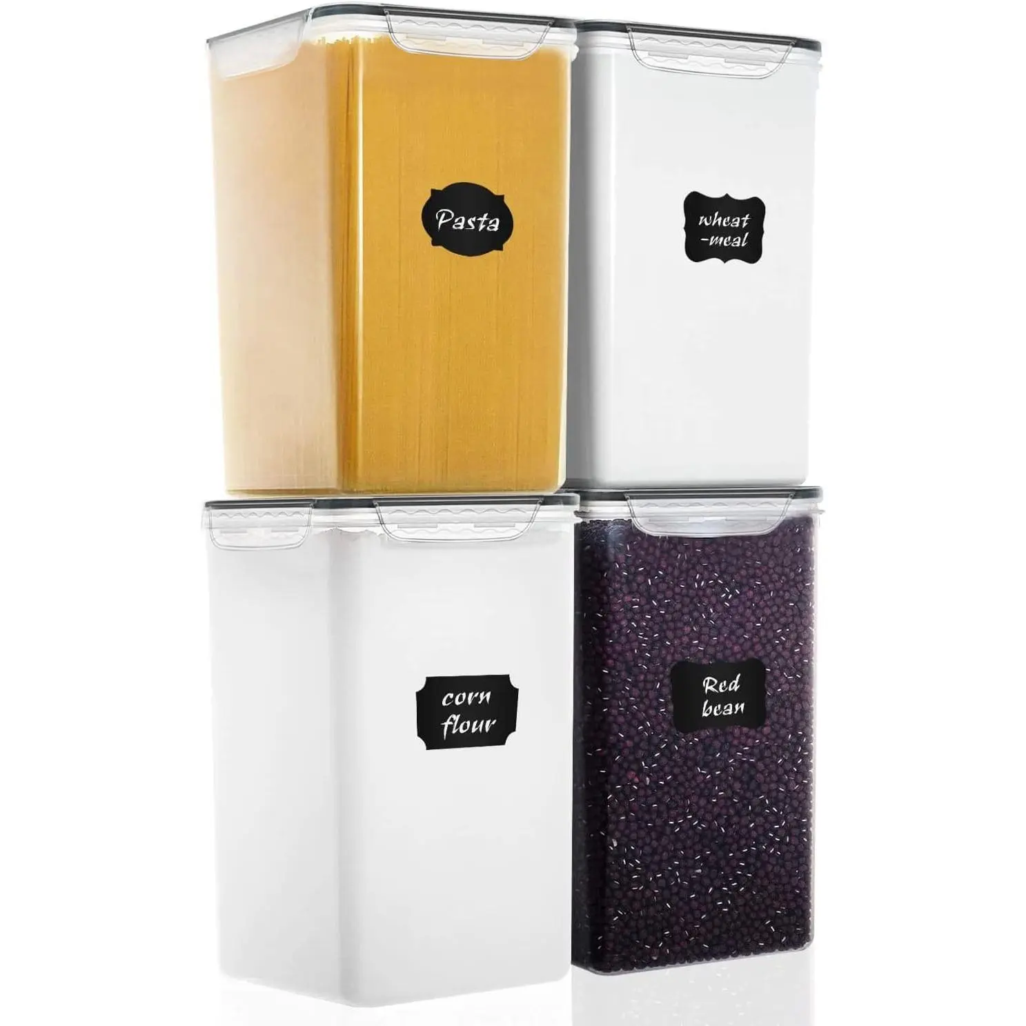 7qt / 6.5L/220oz Tall  Storage Containers, WIDE & DEEP, 4- Plastic Airtight Kitchen Pantry Storage Containers for Flour, Sugar, with 4 easuring Cups,20 Labels