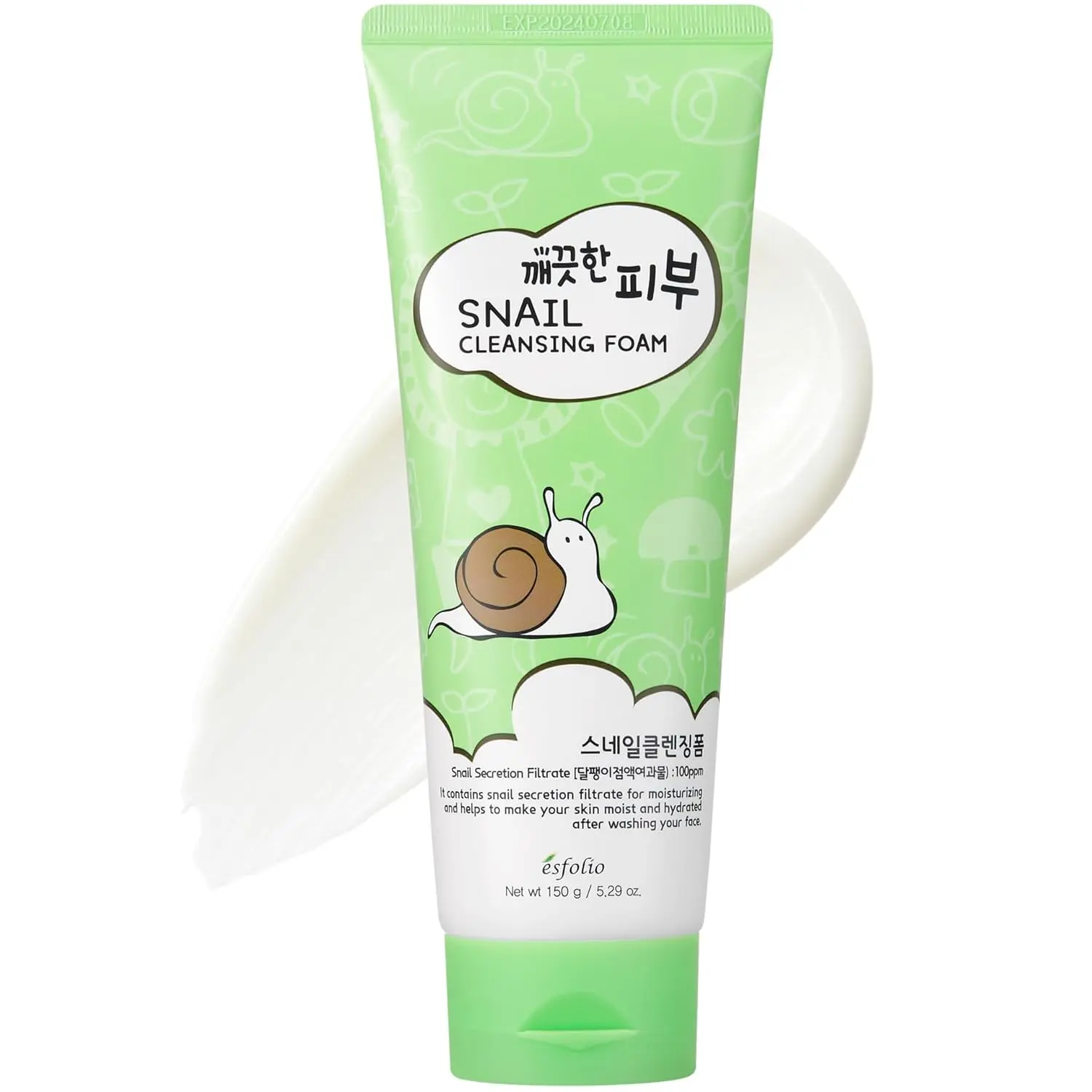 esfolio Snail Cleansing Foam – Nourishing Face Wash for Hydrated & Smooth Skin – Korean Skincare with Snail Extract for Deep Pore Cleansing & Anti-Aging – Gentle Foaming Facial Cleanser (5.29oz-150g)