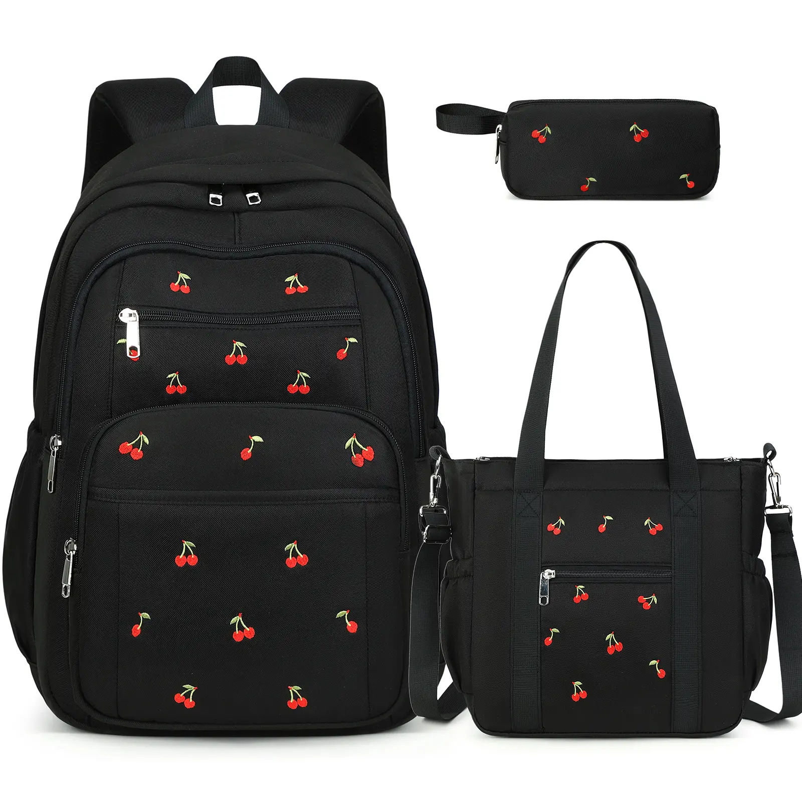 SIMILOVE Girls Embroidered Bookbag Set - 3PCS Back to School Backpack with Padded Strap, Compact Insulated Layer Lunch Bag & Pencil Case, Cute School Bag for Elementary Students,sohochic