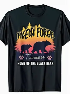 Men's & Women's Pigeon Forge Tennessee Smoky Mountains T-Shirt - Retro Tie-Dye Crew Neck Tee with Smoky Mountains Bear & Pigeon Forge Lettering, All-Season Comfort, Regular Fit Casual Shirt Suitable for Fathers Day Gifts, Souvenir Apparel