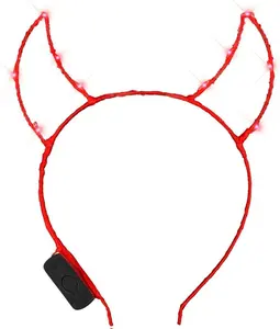 FlashingBlinkyLights Starlight Devil Horns Red LED Light Up Headband - Comfortable & Easy to Use - Perfect for Halloween, Birthday Parties, and More
