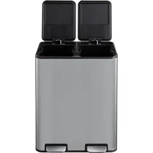 16 Gallon/60 L Kitchen Trash Can,Stainless Steel Dual Garbage Can,Large Rectangle Step Recycling Bin with Removable Inner Wastebasket for Home Office