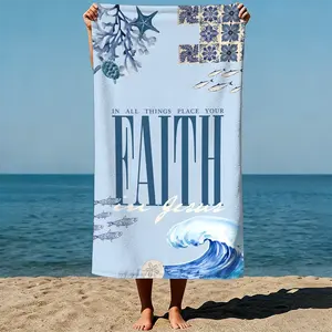 Christian Faith in Jesus Beach Towel | Religious sea coral fish nautical collage microfiber towel, Bible gift, extra large quick-drying spiritual swim towel — ocean theme scripture vibes, sand-free travel blanket
