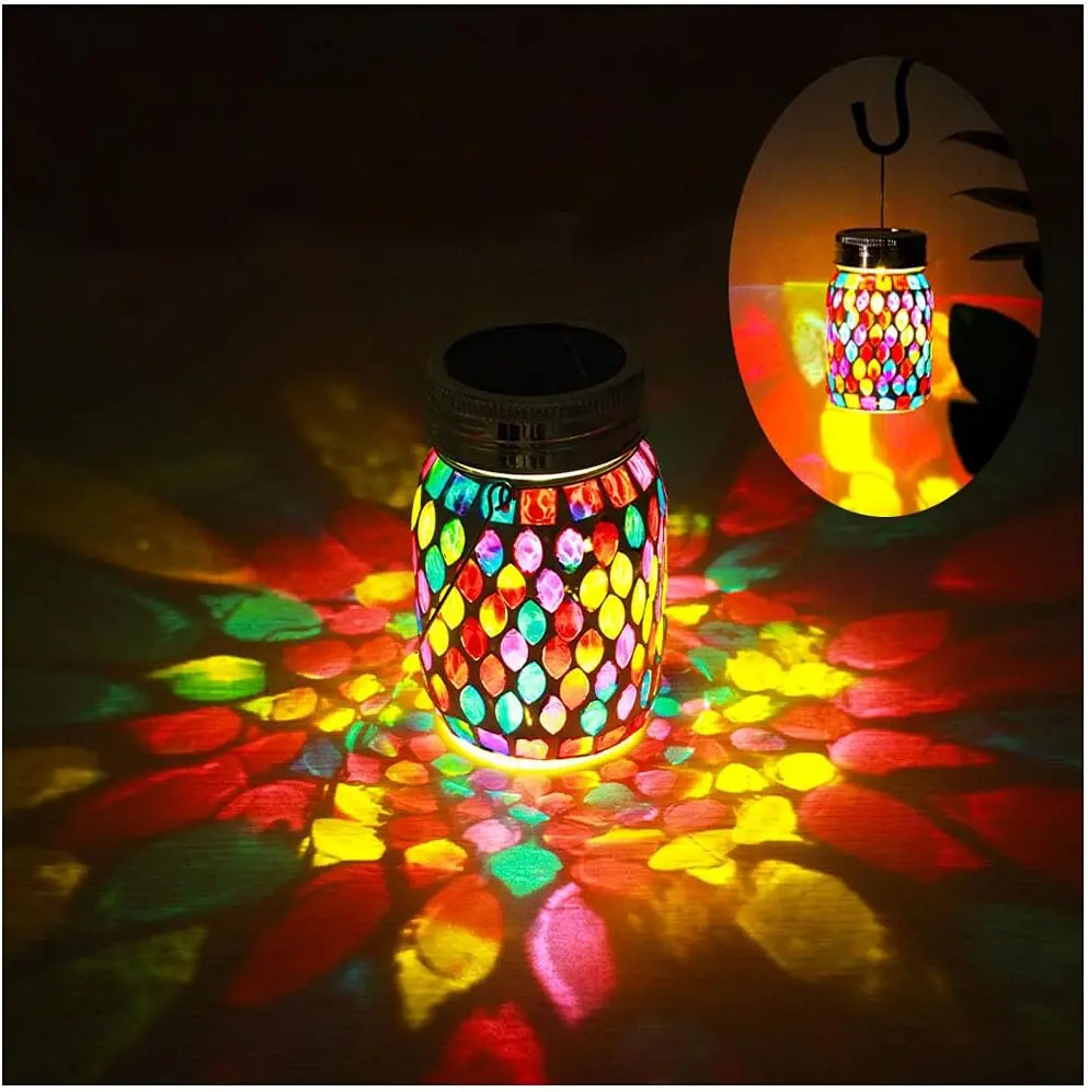 Mosaic Lights Outdoor Hanging Lanterns, Rechargeable Mosaic Solar Lanterns Outdoor  Solar Night Lights Table Lamps for Decorations