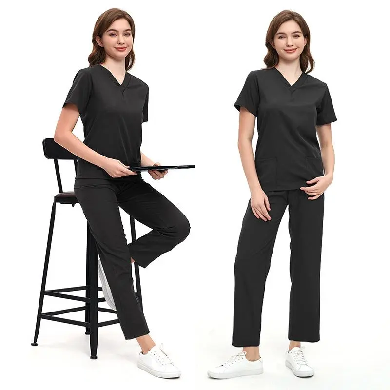 FUSHUAIGE Elastic Surgical Suits for Women: Nursing Jumpsuit Clothes, Beauty Salon Uniform, Tshirt Scrubs Uniforms Sets for Work